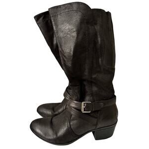 G.H. Bass Black Womens Boots 9 M Vegan Leather Strappy Buckle Knee High Calf